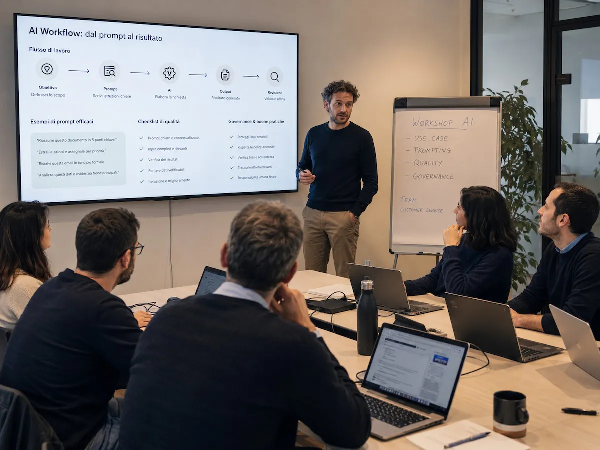 Team aziendale in formazione sull'intelligenza artificiale e sulla governance AI